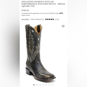 USED- IDYLLWIND WOMEN'S OUTLAW
PERFORMANCE WESTERN BOOTS - BROAD
SQUARE TOE